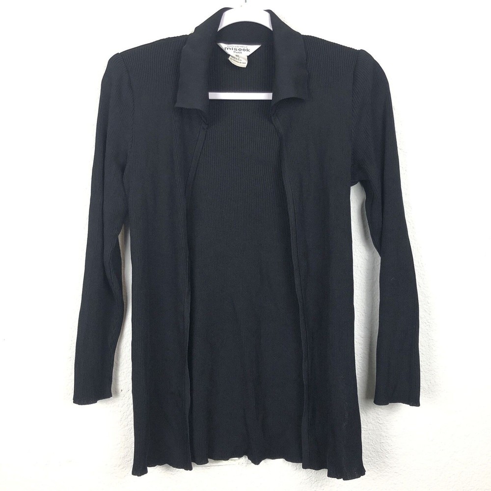 Exclusively Misook Petite womens‎ Cardigan size XS Black Open